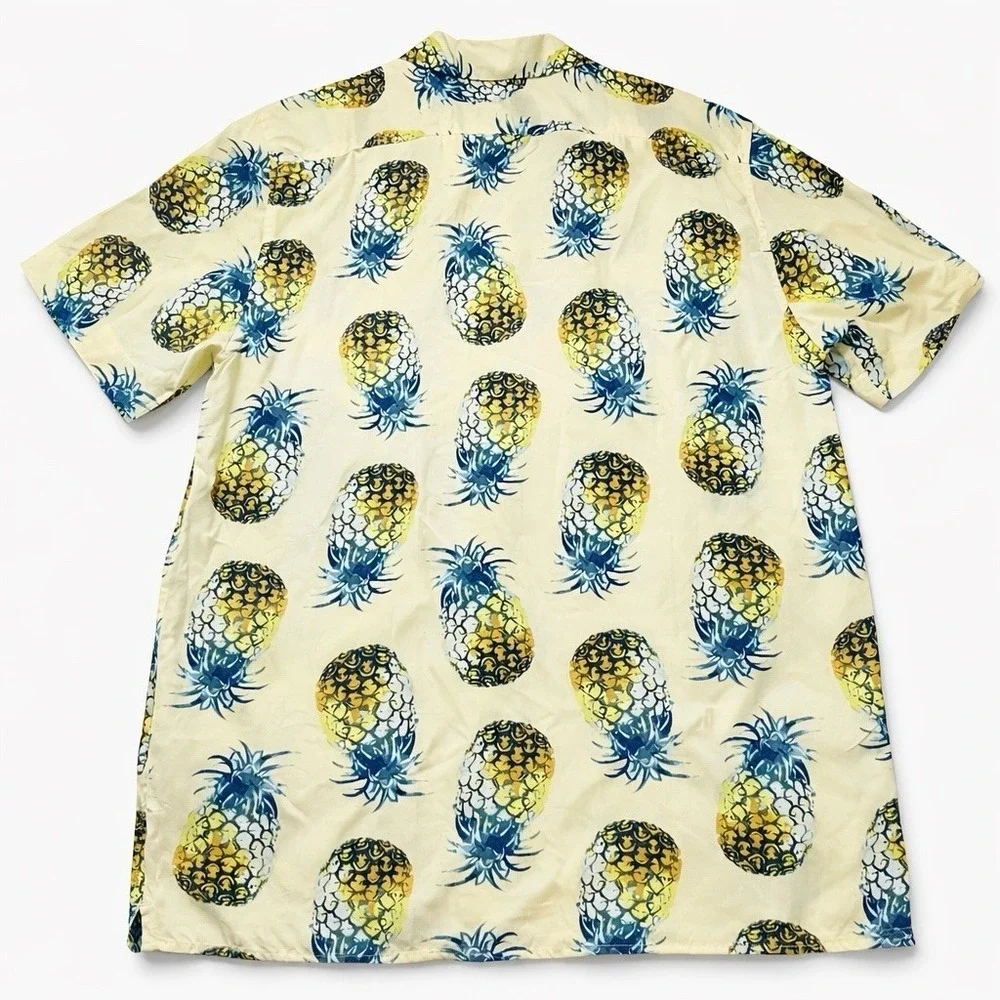 Banana Republic Shirt Mens Large Slim Fit Linen Cotton Floral Tropical Pineapple